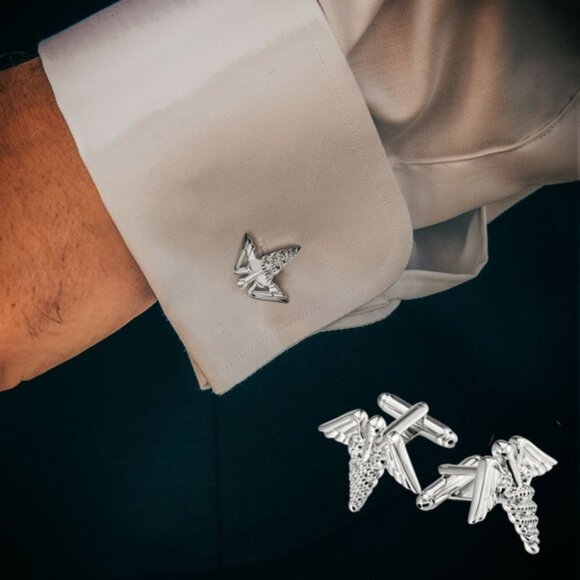 Staff of Hermes Cufflink MD Medical Symbol French cuffed Suit Cuff - Picture 1 of 4